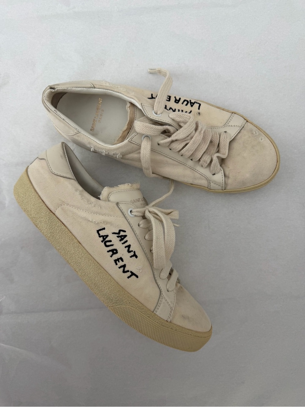 Saint Laurent Court Classic Distressed Canvas Sneakers 38